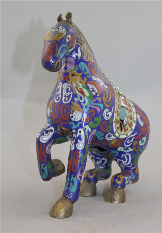 A Chinese cloisonne enamel model of a horse, 20th century, 23cm